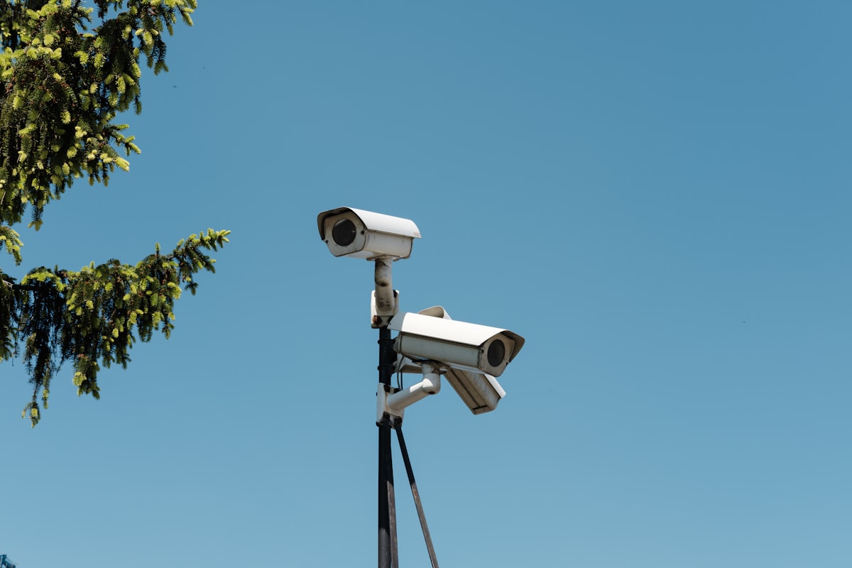 Outdoor CCTV security cameras on a pole