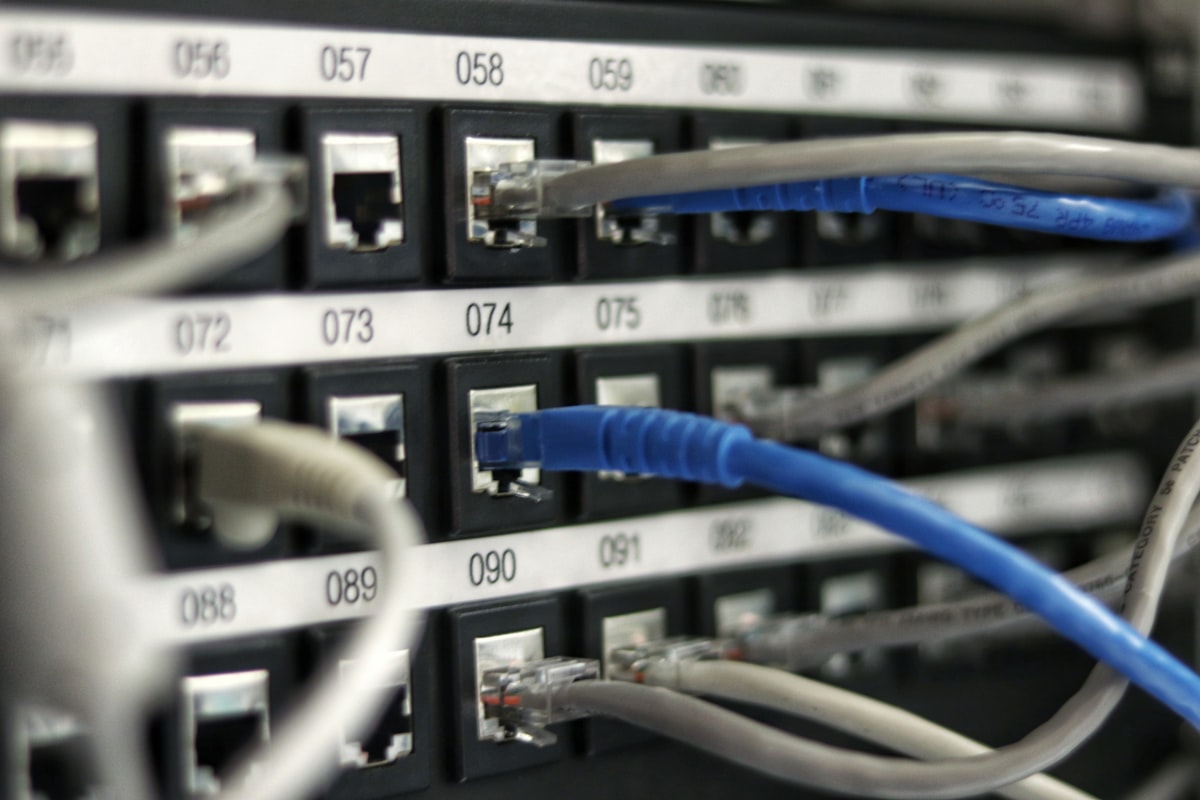 Labelled patch panel with CAT6 network cabling
